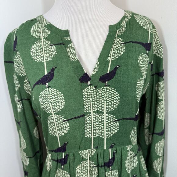 Anthropologie Maeve Devery Green Bird Print Dress XS ASO TV Last Man Standing - Picture 6 of 16